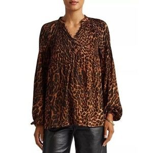 Lauren Ralph Lauren Animal Print Blouse Womens Medium Leopard Balloon Sleeve Top
